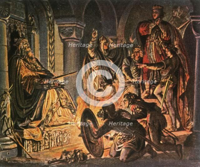 Otto III visits the tomb of Charlemagne, 1000 AD, (1936). Creator: Unknown.