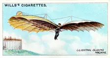 Otto Lilienthal, German gliding pioneer & aeronautical inventor, flying one of his gliders
