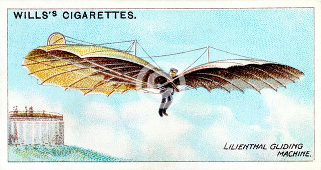 Otto Lilienthal, German gliding pioneer & aeronautical inventor, flying one of his gliders. Artist: Unknown