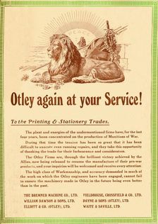 Otley again at your service - To the Printing & Stationery Trades 1919. Artist: Garratt & Atkinson