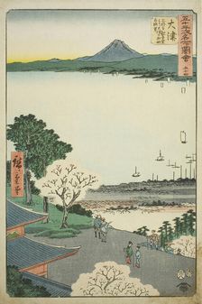 Otsu: Distant View of Otsu and the Lake from the Kannon Hall of Mii Temple (Otsu, Miidera ..., 1855. Creator: Ando Hiroshige