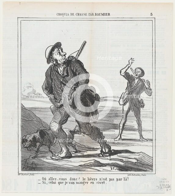 - Où allez-vous donc? le lièvre n'est pas par là!, 1864.  Creator: Honore Daumier.