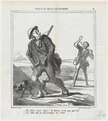 - Où allez-vous donc? le lièvre n'est pas par là!, 1864. Creator: Honore Daumier