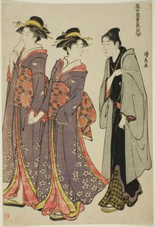 Out for a Walk, from the series "A Collection of Contemporary Beauties of the Pleasure..., c. 1783. Creator: Torii Kiyonaga