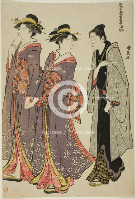 Out for a Walk, from the series "A Collection of Contemporary Beauties of the Pleasure..., c. 1783. Creator: Torii Kiyonaga.