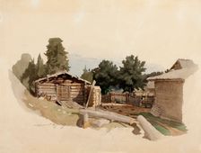 Outbuildings of the farmhouse, 1859. Creator: Werner Holmberg
