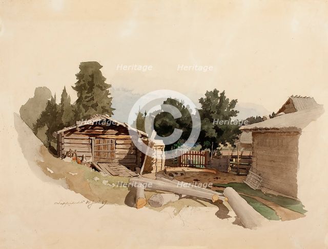 Outbuildings of the farmhouse, 1859. Creator: Werner Holmberg.