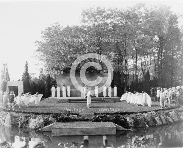Outdoor dance performance with dancers in classical drapery, possibly in Long Island, c1900 - 1915. Creator: Frances Benjamin Johnston.