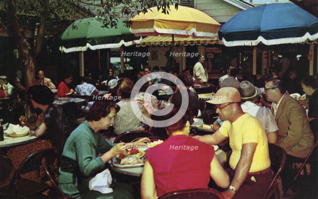 Outdoor dining, 'original' farmers' market, Hollywood, California, USA, 1955. Artist: Unknown