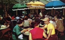 Outdoor dining, original farmers market, Hollywood, California, USA, 1955