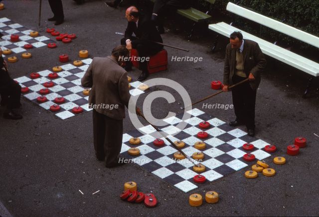 Outdoor Game of Draughts in Union Terrace Gardens in City Centre, Aberdeen, Scotland, c1960s. Artist: CM Dixon.