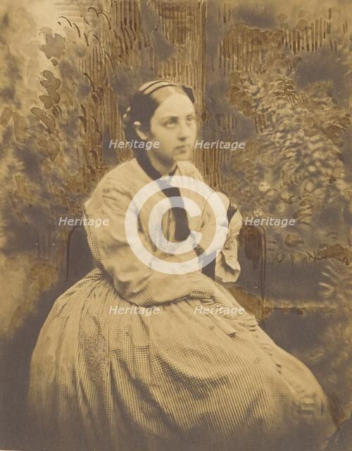 Outdoor portrait of a young lady, probably Cécile Devéria, 1854. Creators: Achille Deveria, Théodule Deveria, Octave Benoist.