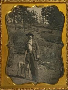 Outdoor scene with hunter and dog, about 1850. Creator: Unknown
