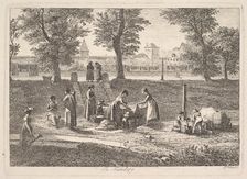 Outdoor Scene of Women in Domestic Activities in Nurnberg, 19th century. Creator: Johann Christian Erhard