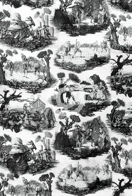Outdoor Sports and Pastimes (Furnishing Fabric), England, c. 1790. Creator: Joseph Ware.