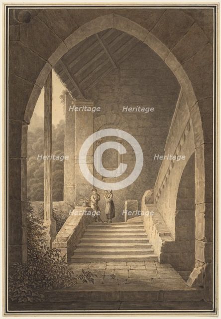 Outer Staircase of a Gothic Ruin (Treppenaufgang einer gotischen Ruine), 1830. Creator: Domenico Quaglio (German, 1787-1837).