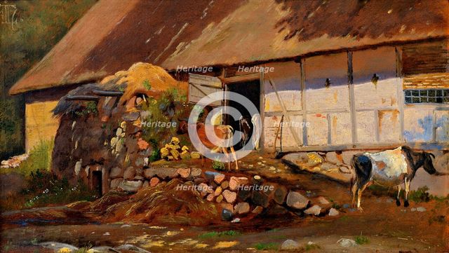 Outside the cowshed, 1847. Creator: Johan Thomas Lundbye.