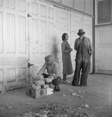 Outside the FSA grant office during pea harvest, Calipatria, California, 1939. Creator: Dorothea Lange