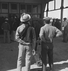 Outside the FSA grant office during the pea harvest, Calipatria, California, 1939. Creator: Dorothea Lange