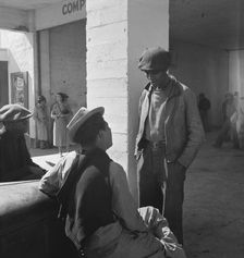 Outside the FSA grant office during the pea harvest, Calipatria, California 1939. Creator: Dorothea Lange