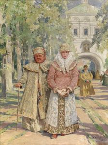 Outside the Monastery Gate, 1916. Artist: Navozov, Vasily Ivanovich (1862-1919)