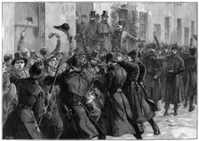 Outside the National Rent Office after the arrest of O'Brien and Dillon, Loughrea, Ireland, 1887