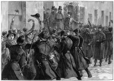 Outside the National Rent Office after the arrest of O'Brien and Dillon, Loughrea, Ireland, 1887