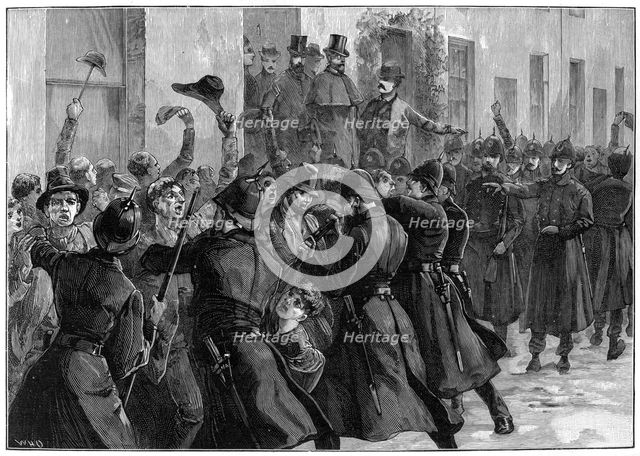 Outside the National Rent Office after the arrest of O'Brien and Dillon, Loughrea, Ireland, 1887. Artist: Unknown