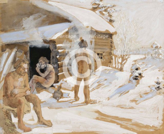 Outside the Sauna, 1891. Creator: Akseli Gallen-Kallela.