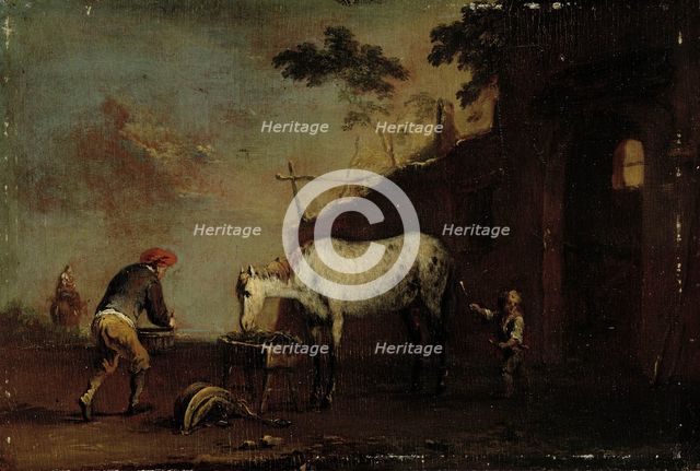 Outside the stable, 1717-1767. Creator: Norbert Grund.