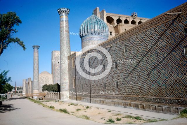 Outside wall of Shir-Dar Madrasa, Samarkand, c20th century. Artist: CM Dixon.