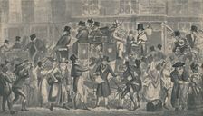 Outside White Horse Cellar Piccadilly, 1821 (1920). Artists: Isaac Robert Cruikshank, George Cruikshank