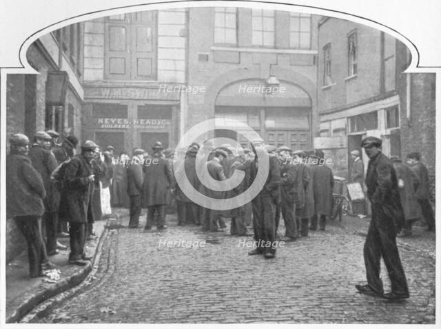 Outside a soup kitchen, Gray's Yard, Marylebone, London, c1903 (1903). Artist: Unknown.