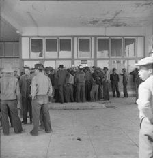 Outside FSA grant office during the pea harvest, Calipatria, California, 1939. Creator: Dorothea Lange