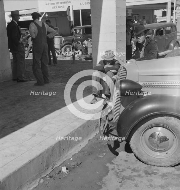 Outside FSA grant office during the pea harvest, Calipatria, California, 1939. Creator: Dorothea Lange.