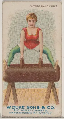 Outside Hand Vault, from the Gymnastic Exercises series (N77) for Duke brand cigarettes, 1887., 1887 Creator: Unknown