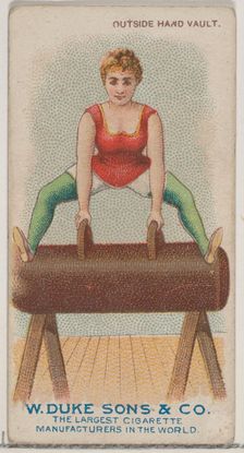 Outside Hand Vault, from the Gymnastic Exercises series (N77) for Duke brand cigarettes, 1887., 1887 Creator: Unknown