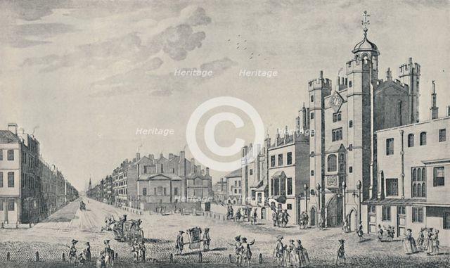 'Outside St. James's Palace, Pall Mall', 1740-1760, (1920). Artist: Thomas Bowles.