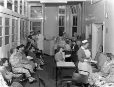 Outpatients awaiting treatement at the Montague Hospital, Mexborough, South Yorkshire, 1959. Creator: Michael Walters