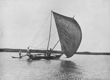 Outrigger Canoe in Full Sail on Negombo Lake c1890, (1910). Artist: Alfred William Amandus Plate