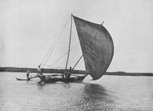 Outrigger Canoe in Full Sail on Negombo Lake c1890, (1910). Artist: Alfred William Amandus Plate