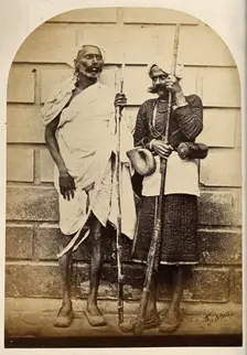 Oude, India: two men holding long sticks, c1860. Creator: Unknown