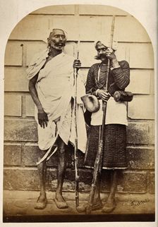 Oude, India: two men holding long sticks, c1860. Creator: Unknown