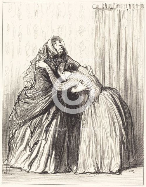Oui, ma chère, mon mari a ravalé ma dignité de femme..., 1849. Creator: Honore Daumier.