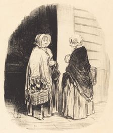 Oui, madame Chaboulard... vingt-quatre épiciers... [recto], 1850. Creator: Honore Daumier