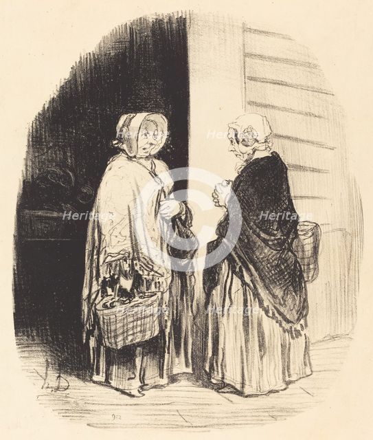 Oui, madame Chaboulard... vingt-quatre épiciers... [recto], 1850. Creator: Honore Daumier.