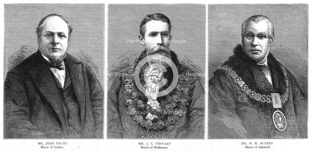 'Our Colonial Empire - Three Australian Mayors', 1886. Creator: Unknown.