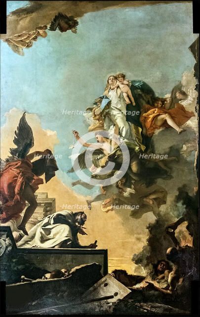 Our Lady of Carmel giving the scapular to Saint Simon Stock, 1749. Creator: Tiepolo, Giambattista (1696-1770).