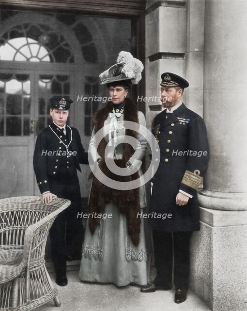 'Our Sailor King, His Consort, and the Sailor Heir to the Throne', 1910. Artist: Dinham.