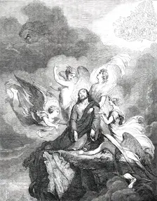 Our Saviour after the Temptation - painted by Sir George Hayter, M. A. S. L., 1850. Creator: Unknown